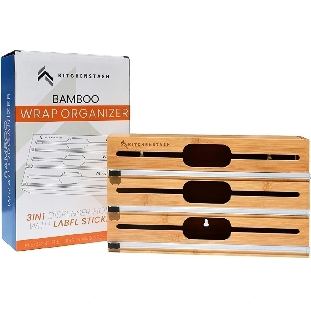 Brand New Bamboo Plastic Wrap Dispenser Cutter, 12